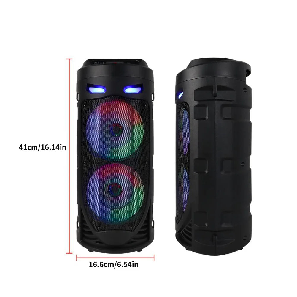 BT Speaker Portable Speaker with Double Subwoofer Deep Bass Lights Loud Boombox Support USB/TF/AUX/FM/BT/MIC for Outdoor Party