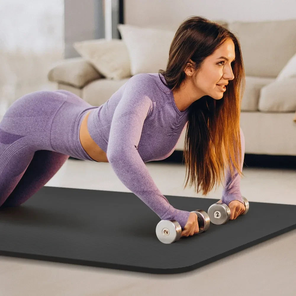 73x32 Thick Yoga Mat Floor Pad, High Density Foam Exercise Yoga Mat AntiTear With Carrying Strap, Black