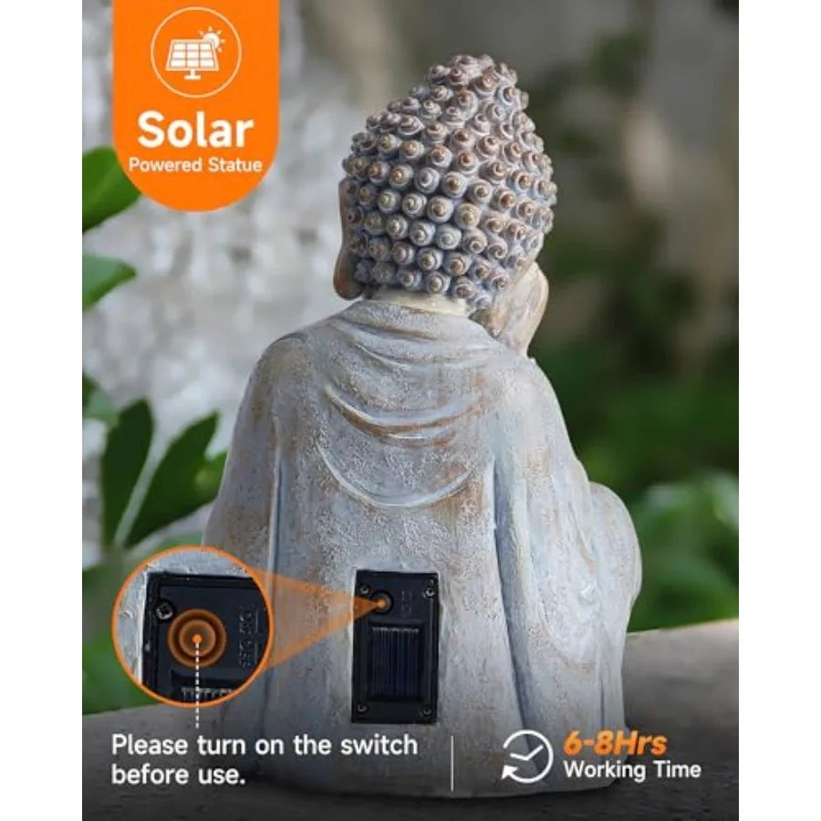 Buddha Statue Outdoor with Lotus Flower Light, IP65 Waterproof Solar Statue Lights, Outdoor Statues for Garden, Zen Decor for G
