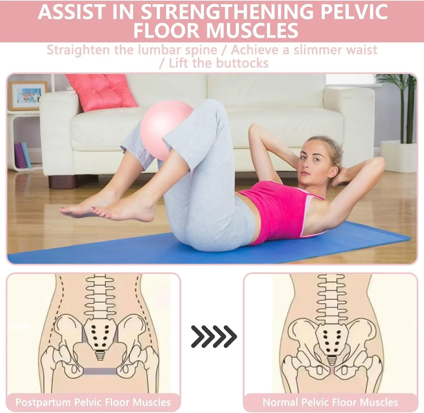 9 Inch Pink Pilates Ball, Exercise Stability Yoga Ball with Pump for Core Workout, Balance Training, Home Gym Office Physical
