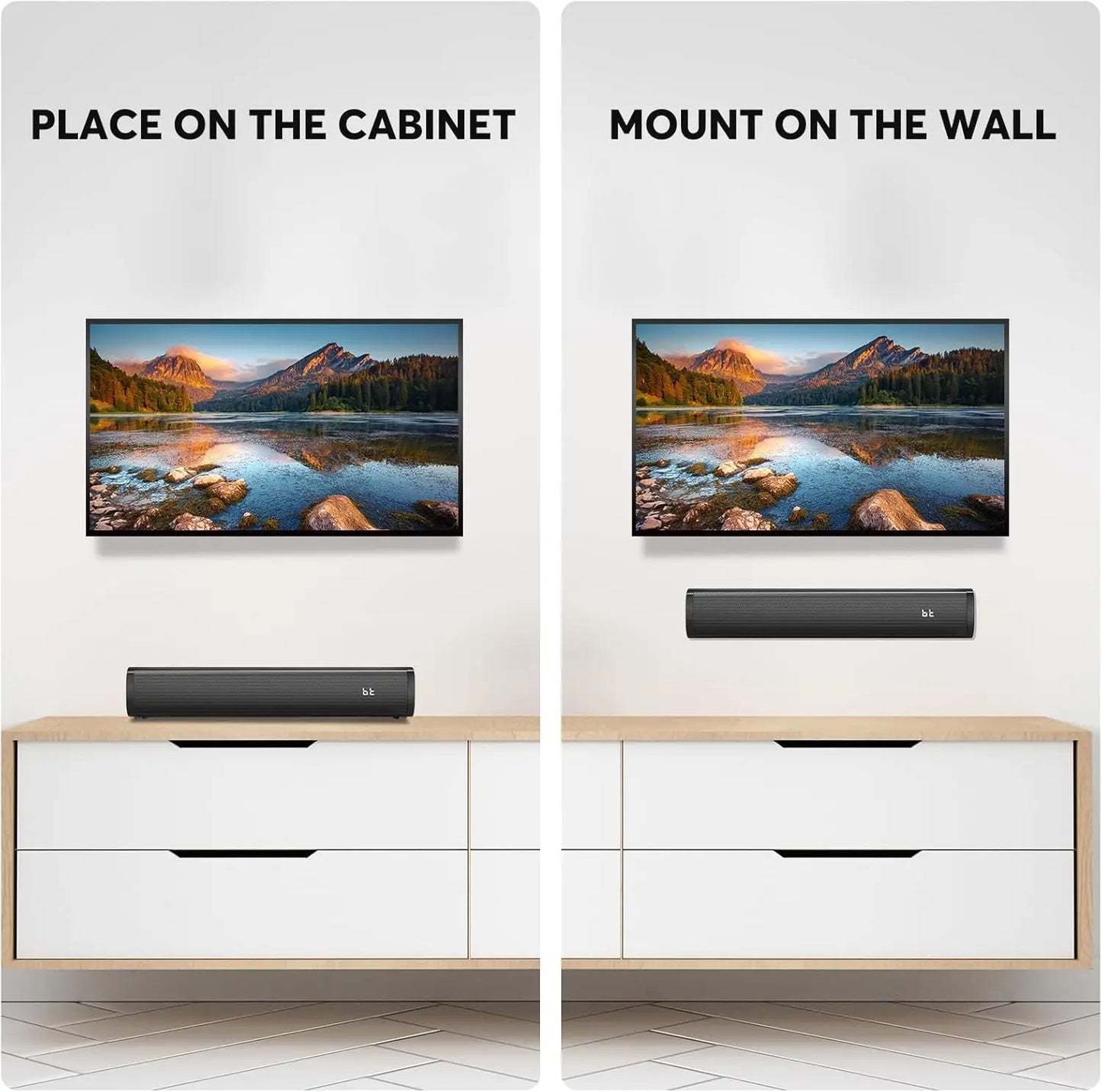 2.1 Sound Bar for TV with Built-in Subwoofer, Bluetooth 5.3, Optical/AUX/USB, Wall Mount, 6 Voice Levels