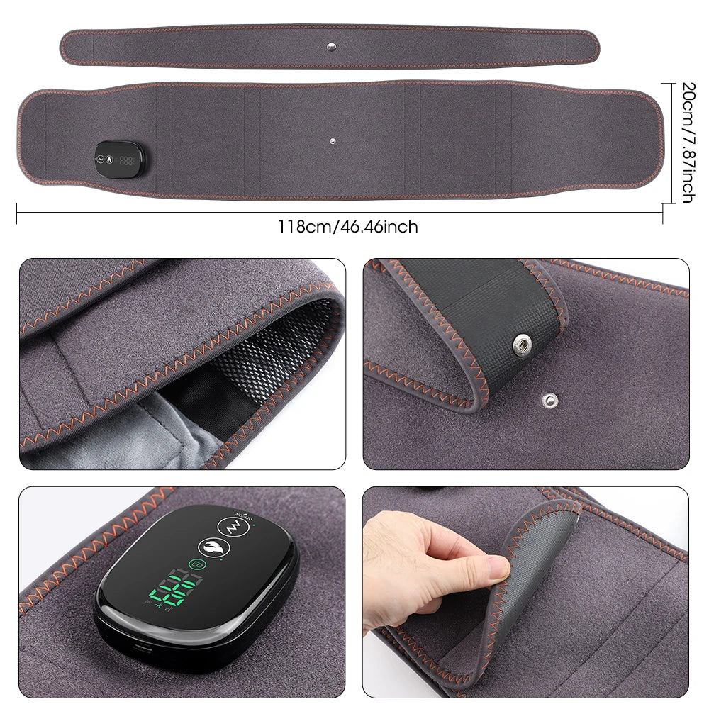 Heating Vibration Massager Belt, Dual Red Light Hot Compress Waist Support Brace Waist Back Massage Lumbar Support Belt