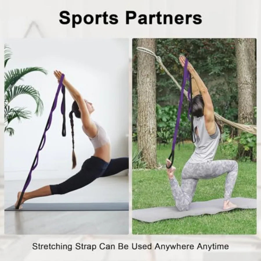Yoga Strap for Stretching with 10 Loops Inelastic Soft Polyester Cotton Stretch Out Band for Exercise Yoga Pilates and Dance fo