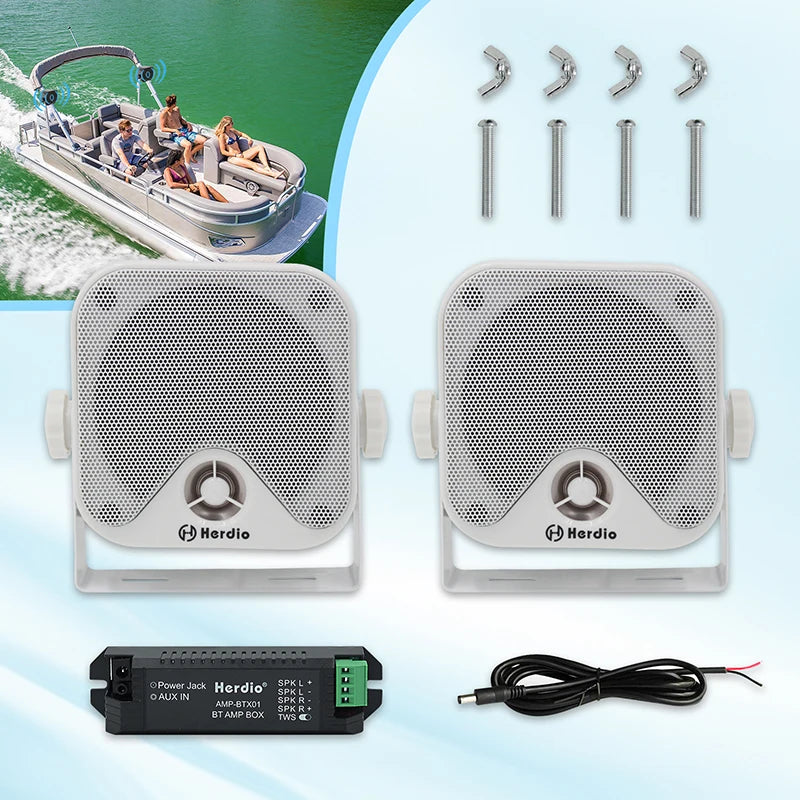 Herdio 4'' Bluetooth Marine Speakers 100W Heavy Duty Waterproof- Surface Mounted for Camper ATV UTV RZR Golf Cart Boat