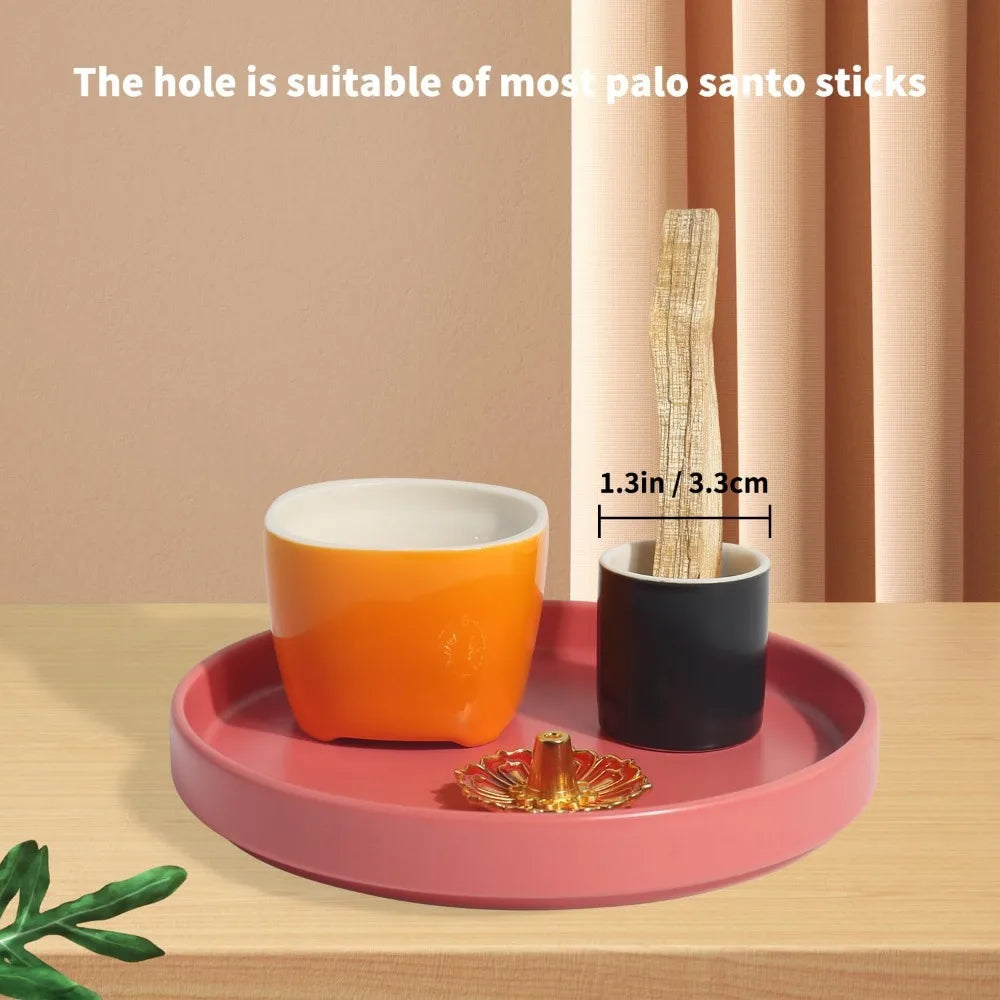4 in 1 incense holder, 5.5" ceramic palo santo stick holder, sage holder for burning, sage incense burner for meditation yoga ro