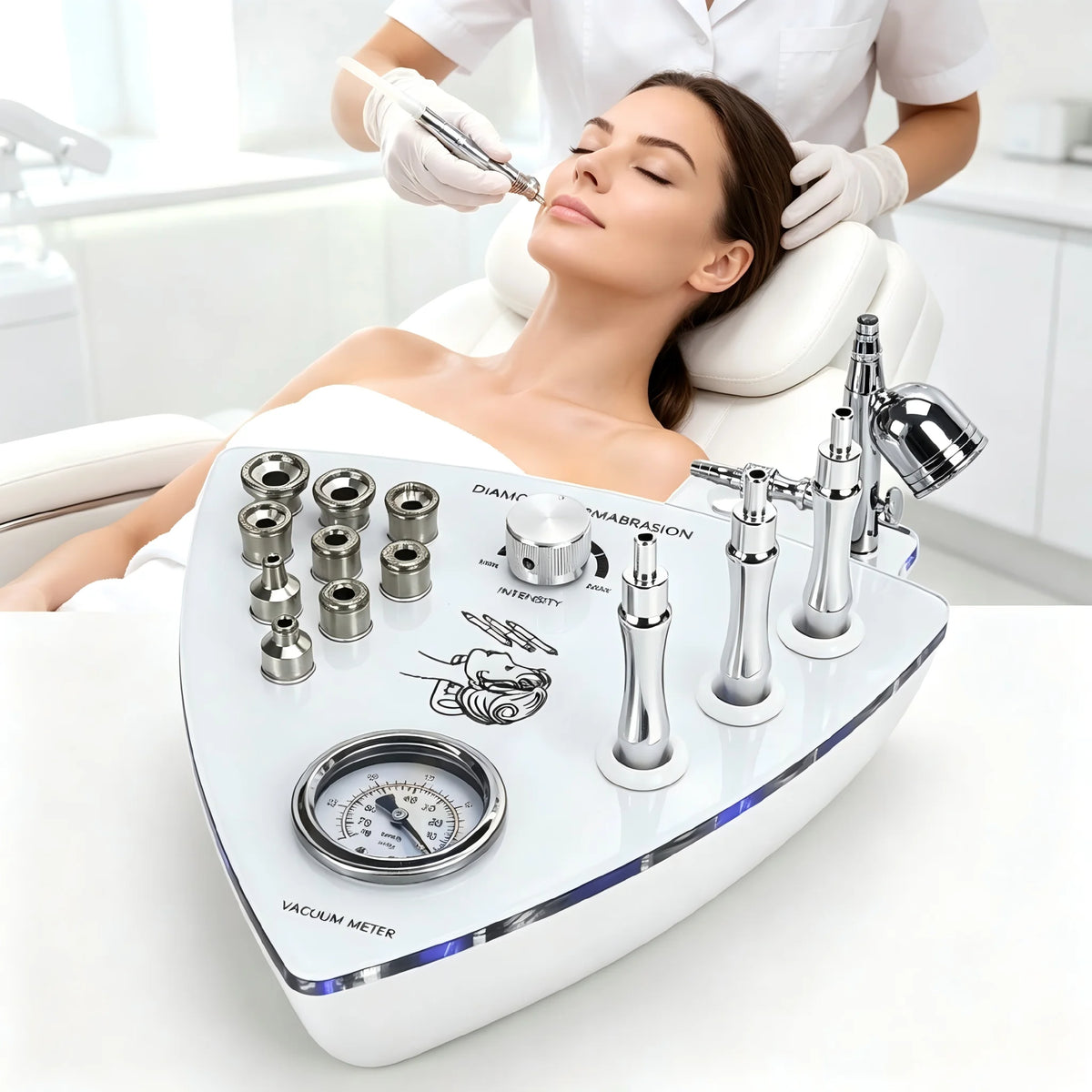3 in 1 Professional Facial Skin Care Beauty Device with Diamond Microdermabrasion, Vacuum Spray, and Hydration Function, 65-68cmHg Vacuum Pressure for Facial Exfoliation, Peeling, Blackhead Removal, and Skin Hydration, Ideal