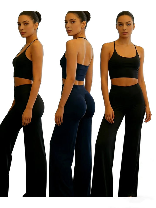 Women's high-waisted yoga pants, elastic straight leg sports pants, casual and loose fit, long pants, breathable and soft, suita