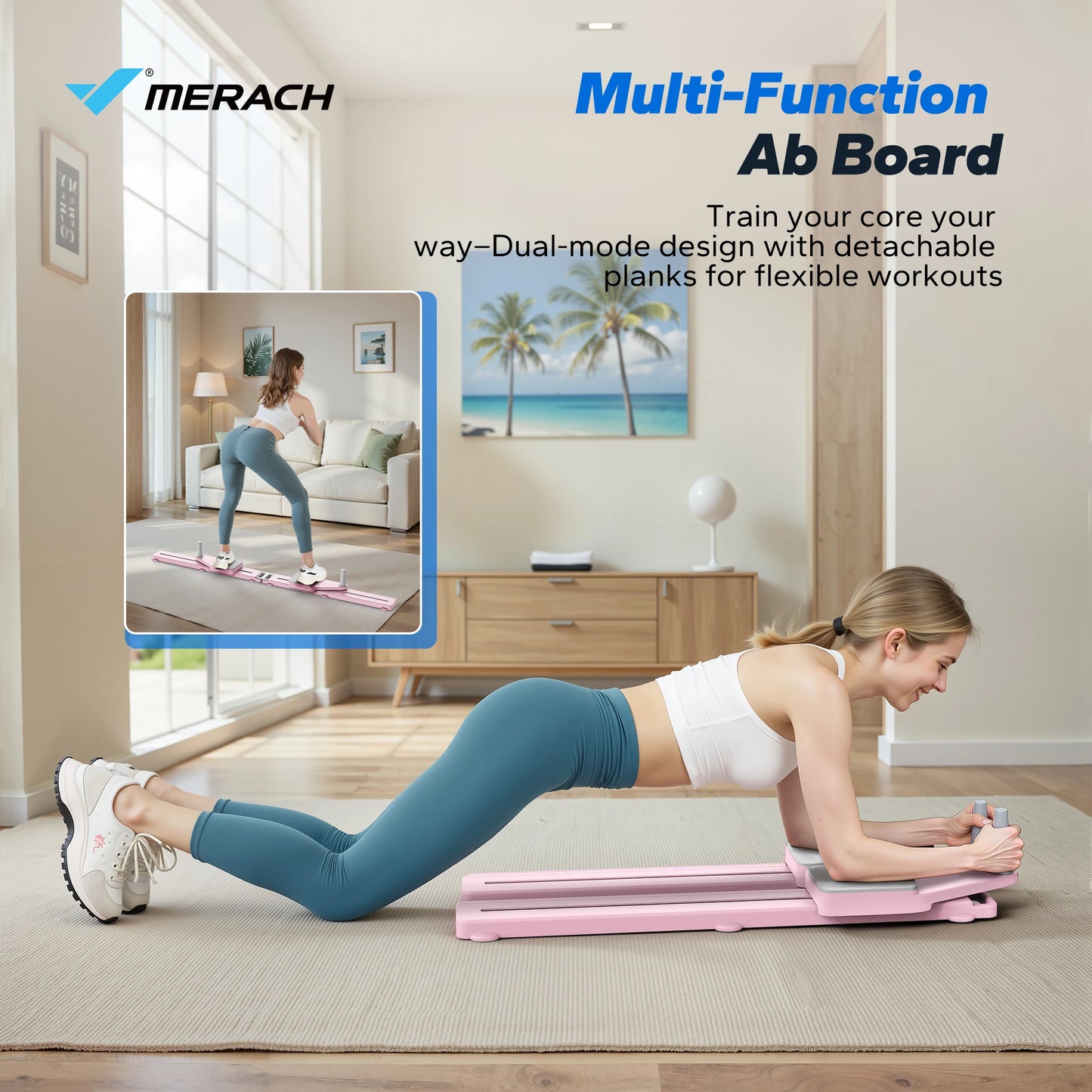 MERACH Pilates Board Multifunctional Abdominal Plate Detachable Ab Trainer with Anti-Slip Design Portable Pilates Reformer