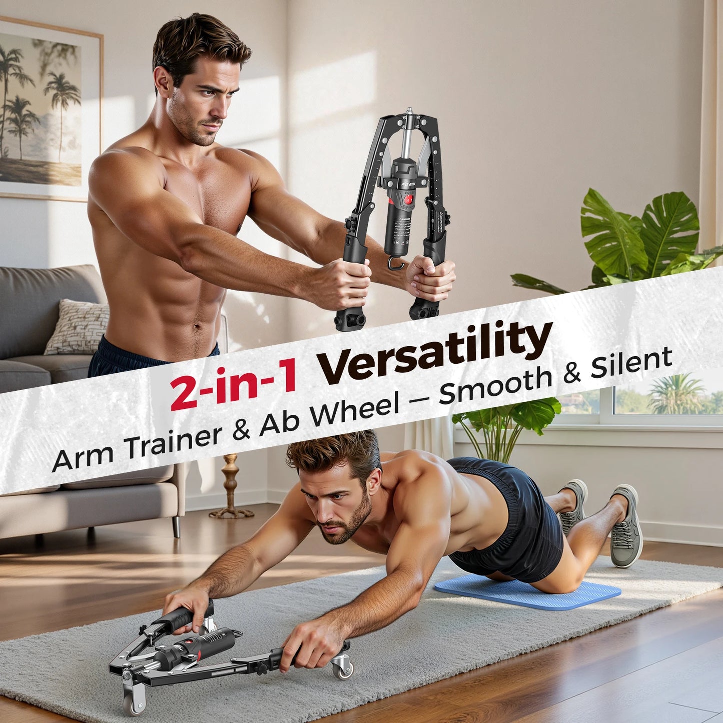 FED Fitness 3-In-1 Arm Trainer With Ab Roller And Hydraulic Power