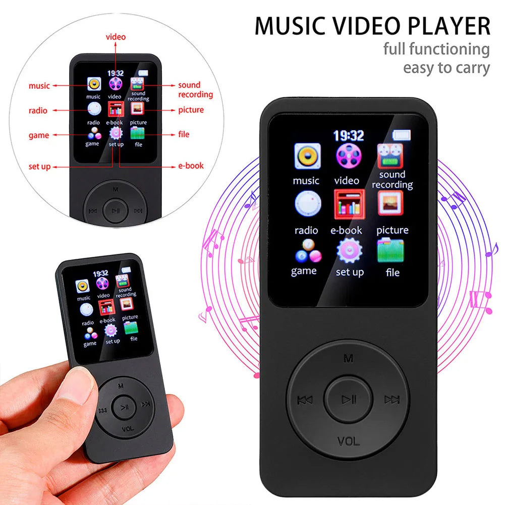 MP3 MP4 Player Bluetooth-Compatible5.0 Music Stereo Player 1.8in Color Screen with E-book/FM Radio/Recording