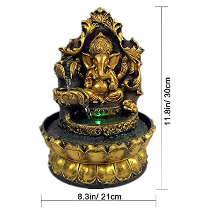 Ganesha Statues Indoor Water Fountain Elephant Buddah Statute Tabletop Fountain with Rolling Ball Zen Fountain for Home Office