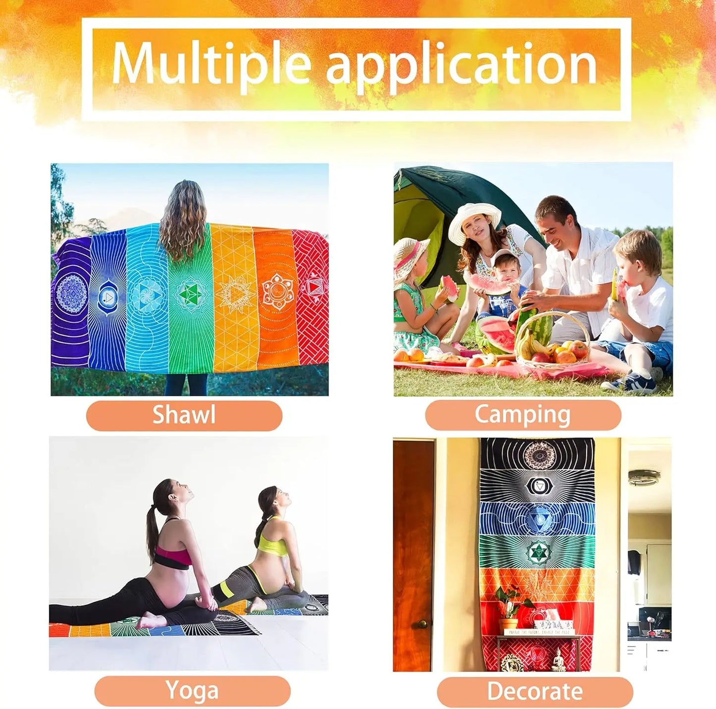 Mexican Yoga Mat Beach Picnic Blanket Chakra Meditation Rug Sunscreen Shawl Tapestry Decor Boho Pilates 59 in Polyester