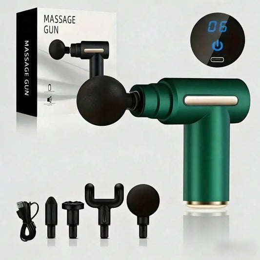 Electric Fascia Massage Gun Portable With LED Screen And 4 Heads