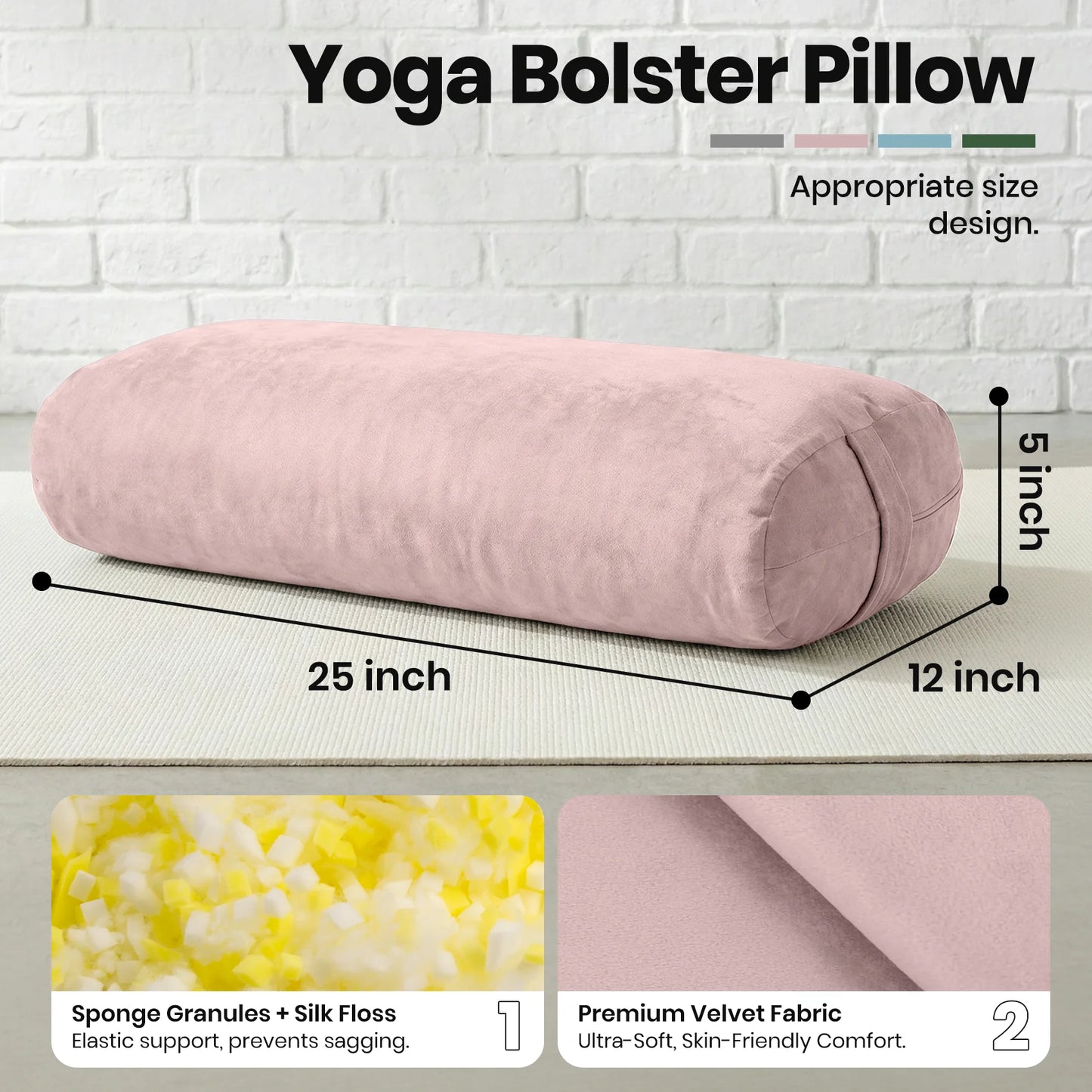 Yoga Bolster Pillow Pink Round Cylinder Meditation Cushion Soft Long Support Pillow Restorative Yoga Bolster for Yin Yoga Pilates Stretching Lumbar Back Neck Leg Support Home Fitness Yoga Studio Relaxation Floor Exercise Acce