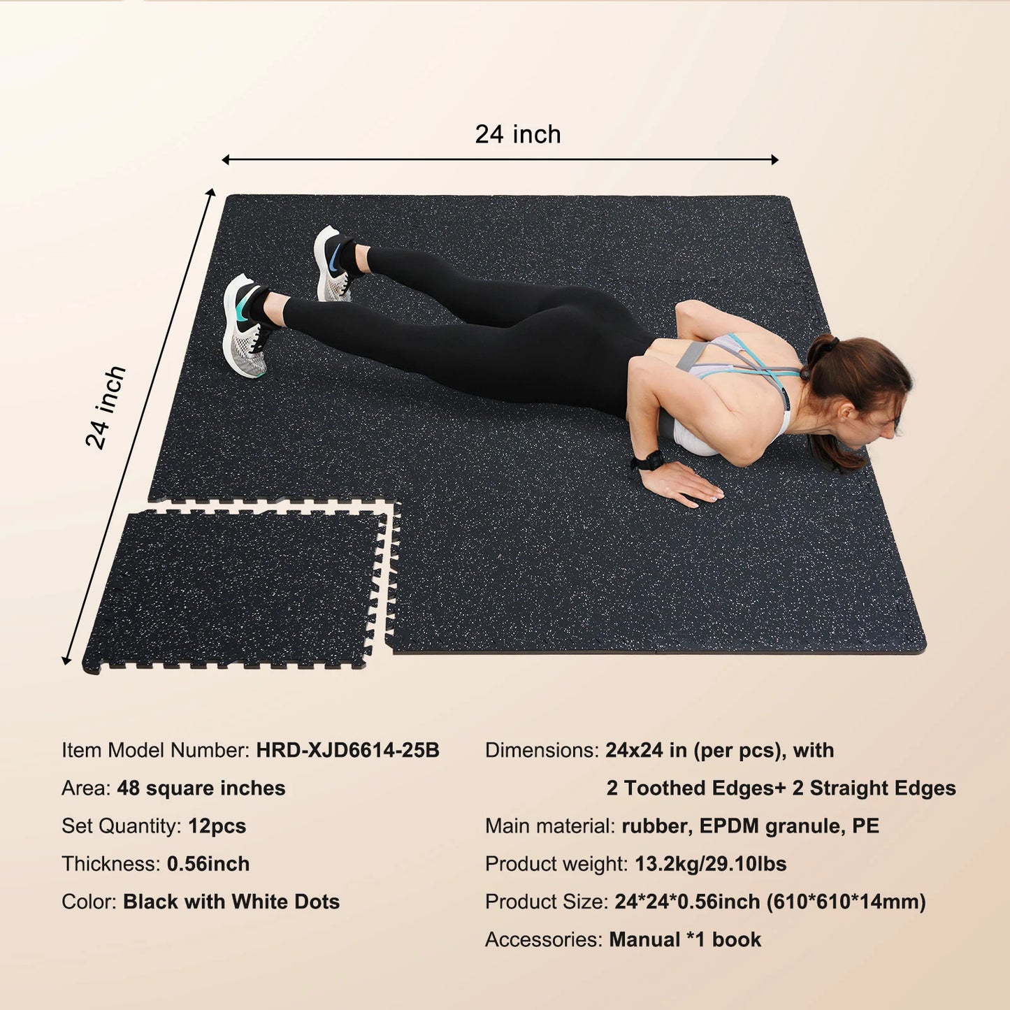 SucceBuy 0.56 Inch 25 Tiles Rubber Top with EVA Foam Thick Floor Mats 24/48/100 sq.ft Coverage Interlocking Puzzle for Gym Home