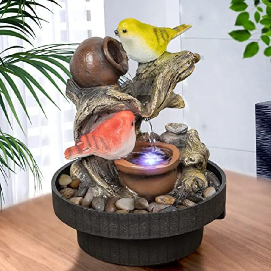Tabletop Water Fountain Zen Meditation Indoor Waterfall Fountain Heart Shape Decoration with LED Light for Home Office Bedroom