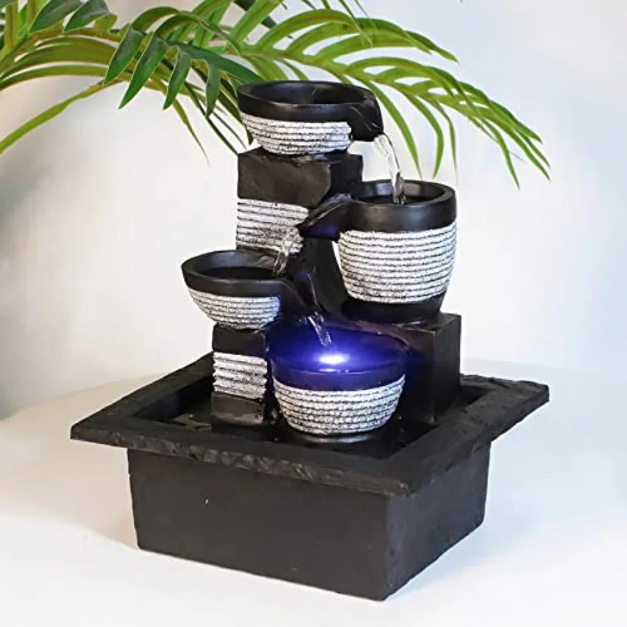 Tabletop Water Fountain Zen Meditation Indoor Waterfall Fountain Heart Shape Decoration with LED Light for Home Office Bedroom