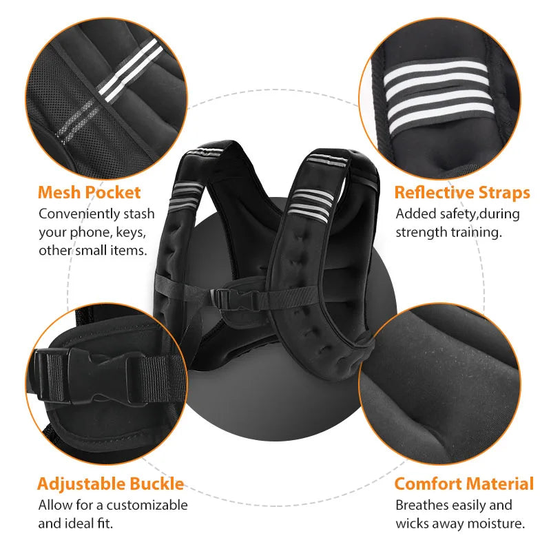12lb Weight Vest with Reflective Stripe for Workout, Strength Training, Running, Fitness, Muscle Building, Weightlifting