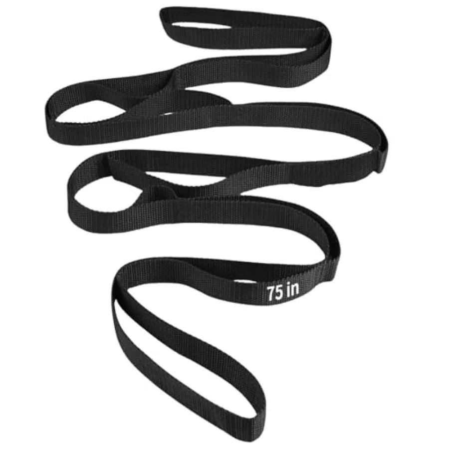 Yoga Straps for Stretching Non-Elastic Stretch Band with 10 Loops Durable Flexibility Strap in Black for Physical Therapy Pilat