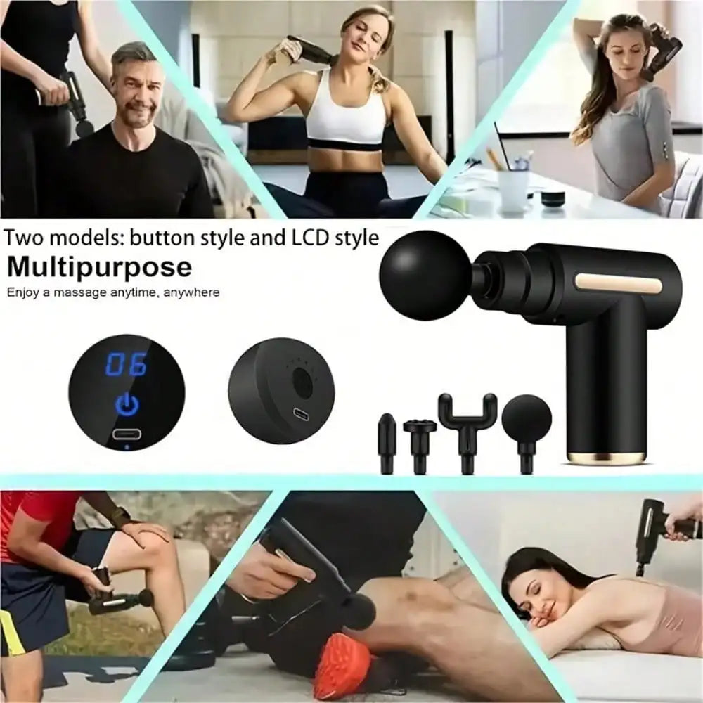 Electric Fascia Massage Gun With LED Screen And 4 Heads