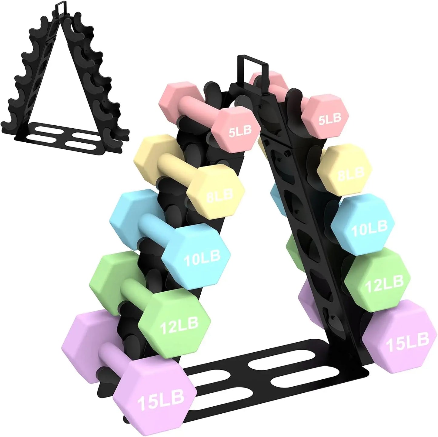5-Tier A-Frame Metal Dumbbell Rack with Handle, Compact Weight Storage Organizer for Home Gym (Black)