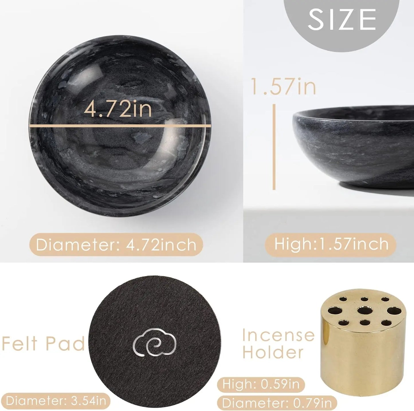 Natural Marble Incense Holder, 9 Holes Ash Catcher for Meditation, Black
