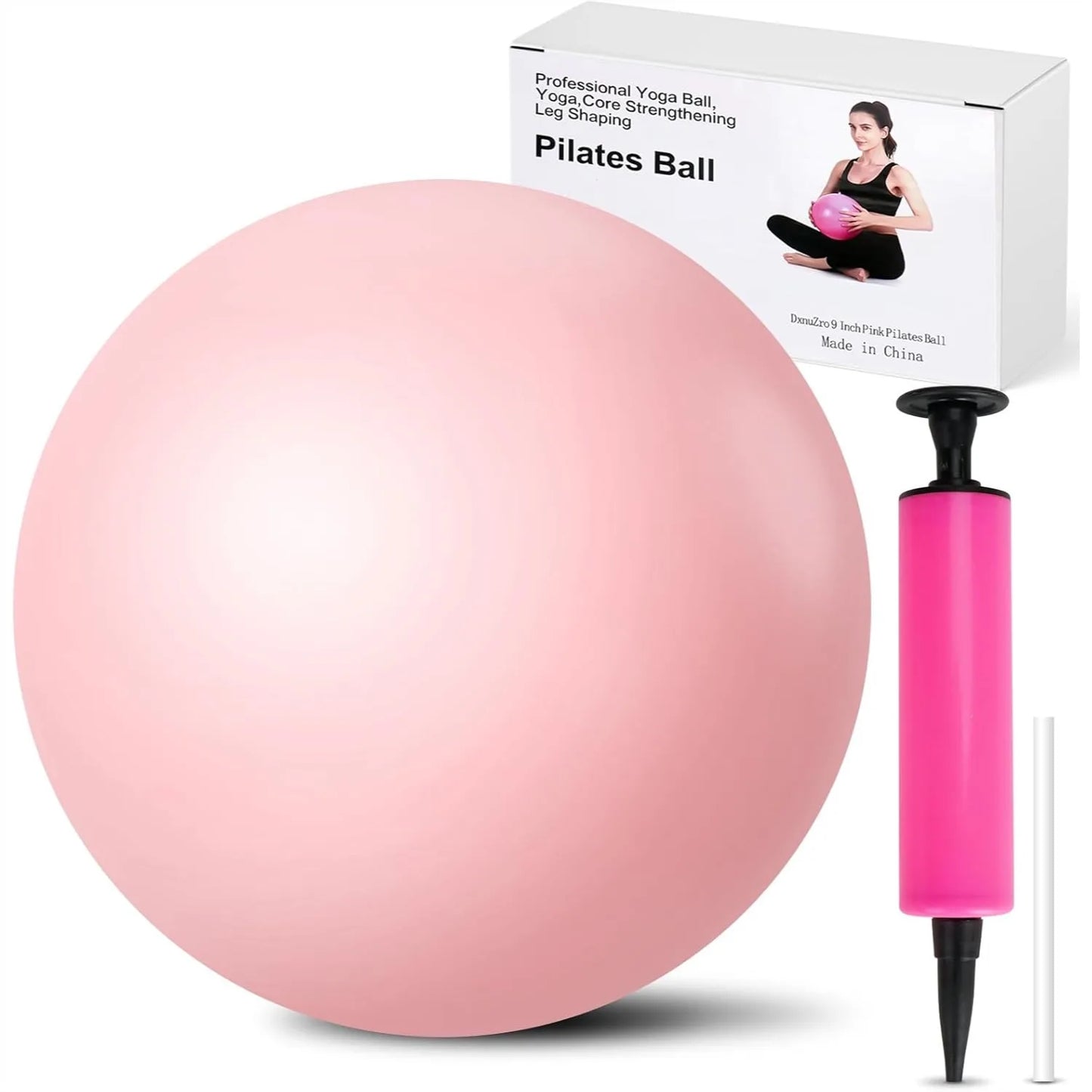 9 Inch Pink Pilates Ball, Exercise Stability Yoga Ball with Pump for Core Workout, Balance Training, Home Gym Office Physical