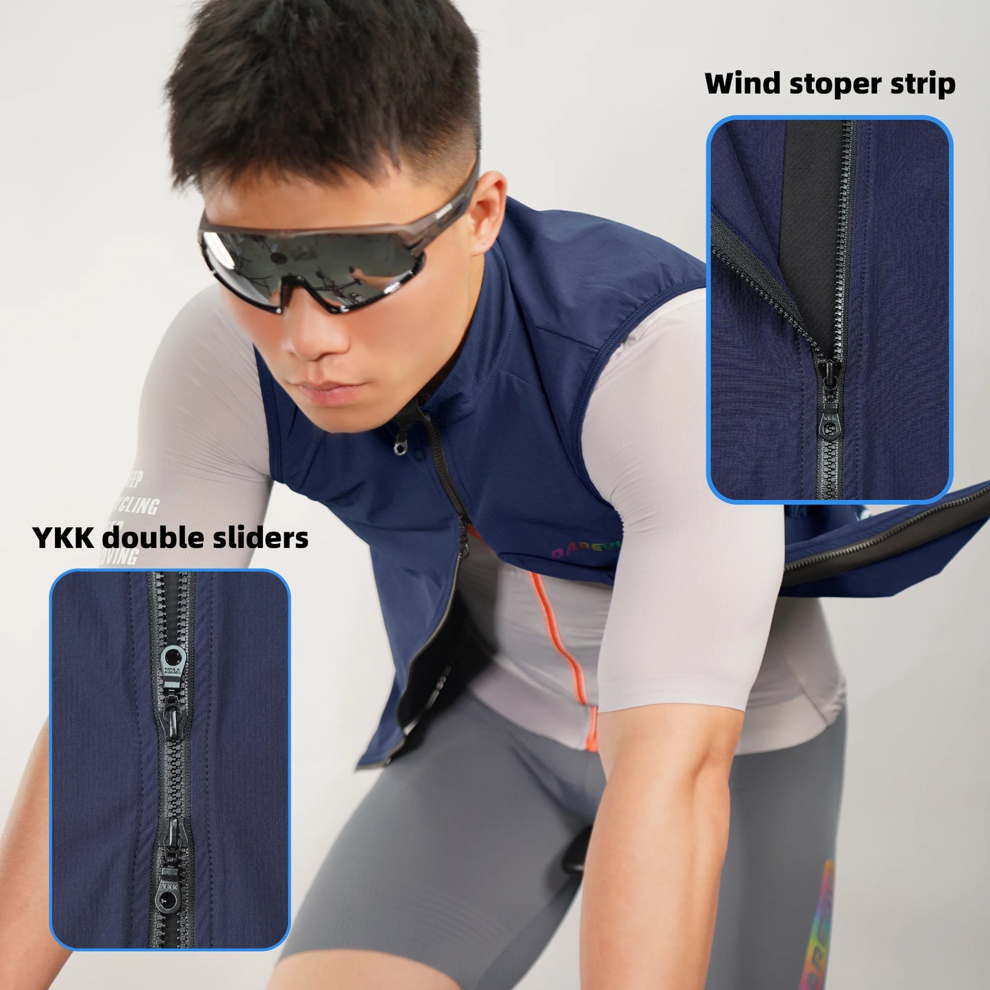 DAREVIE Windproof Cycling Vest Waterproof With Back Zipper Pockets