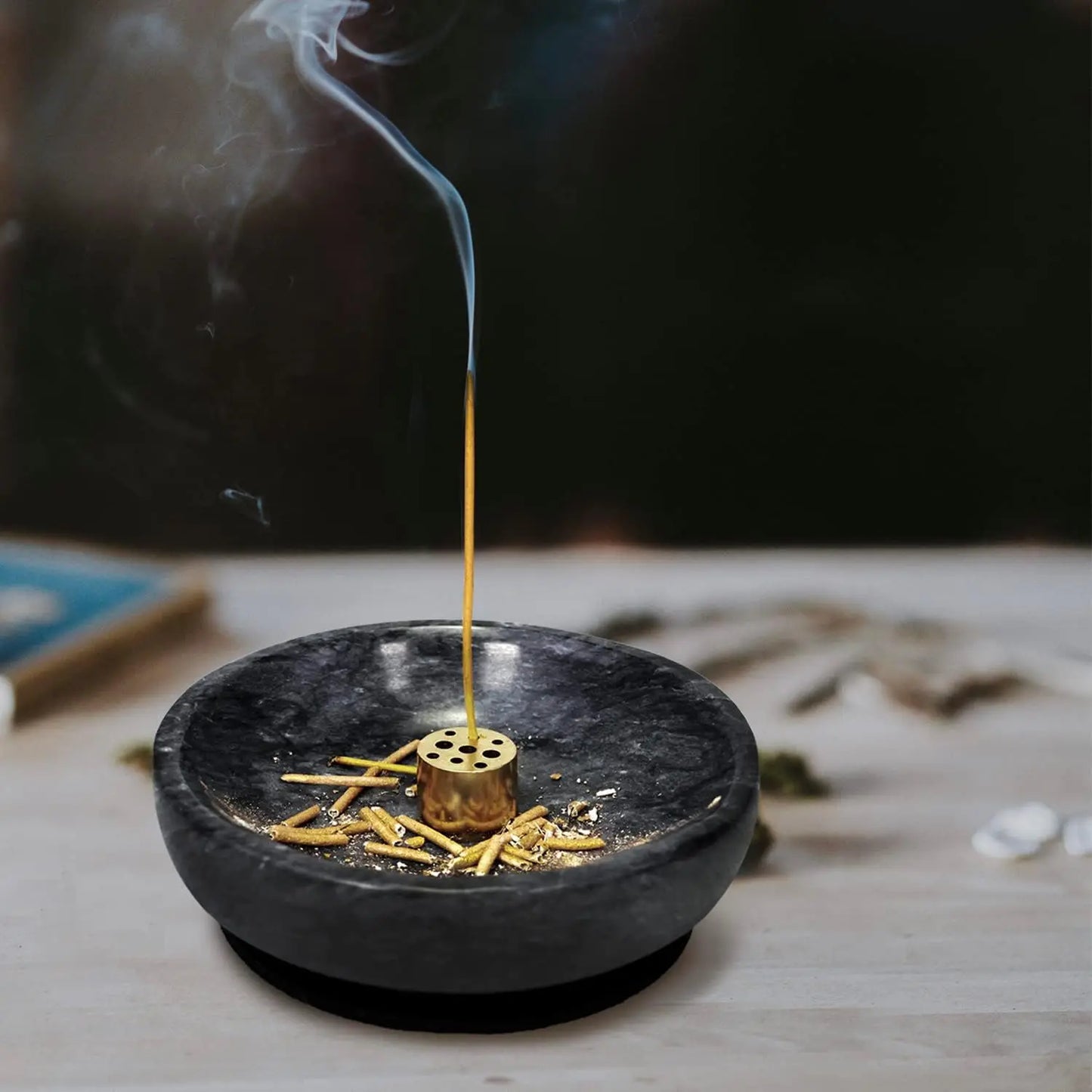 Natural Marble Incense Burner, Handmade Reflux Holder for Meditation & Decoration (Black)