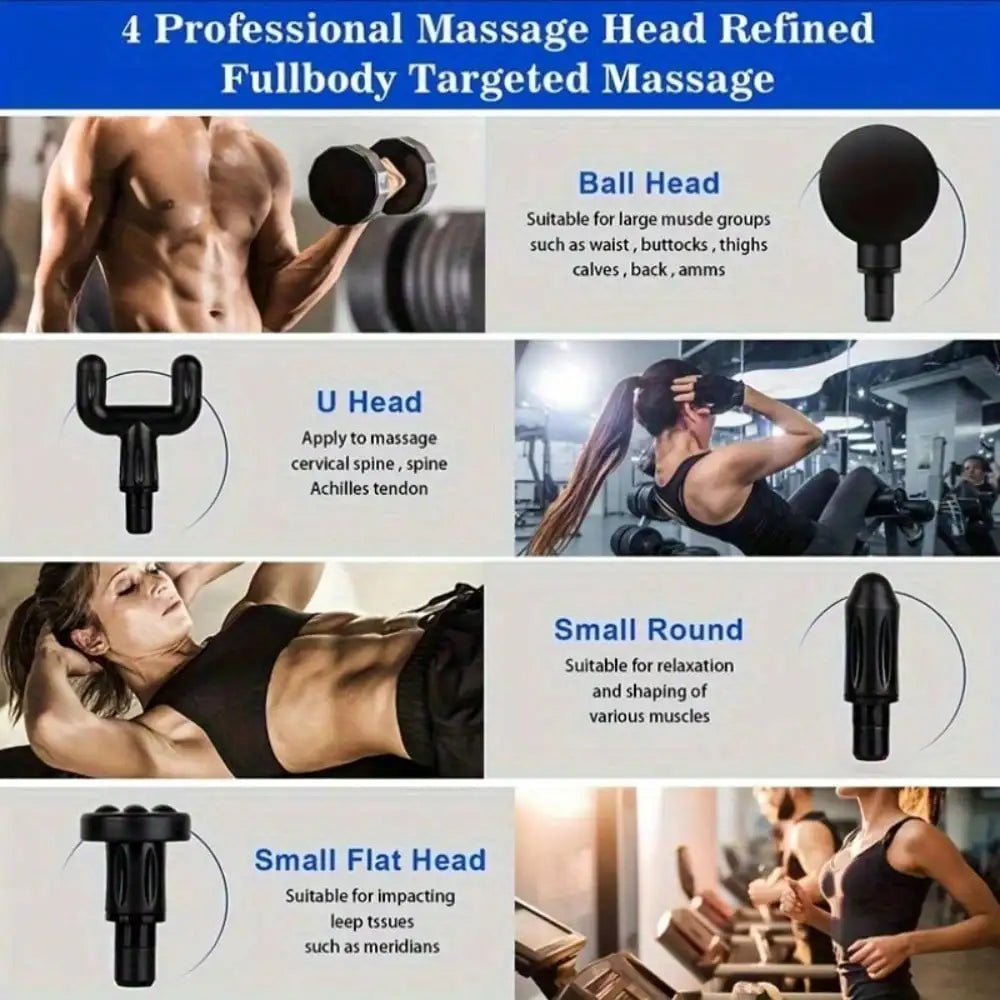 Electric Fascia Massage Gun Portable With LED Screen And 4 Heads