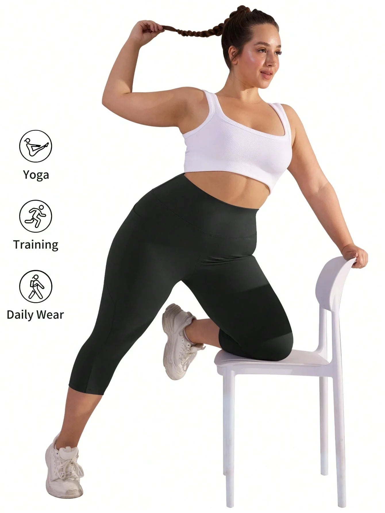 Womens Plus Size High Waist 7/8 Leggings With Side Pockets Stretch Yoga Pants