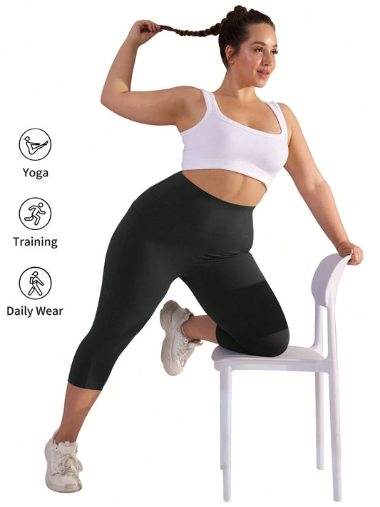 Womens Plus Size High Waist 7/8 Leggings With Side Pockets Stretch Yoga Pants