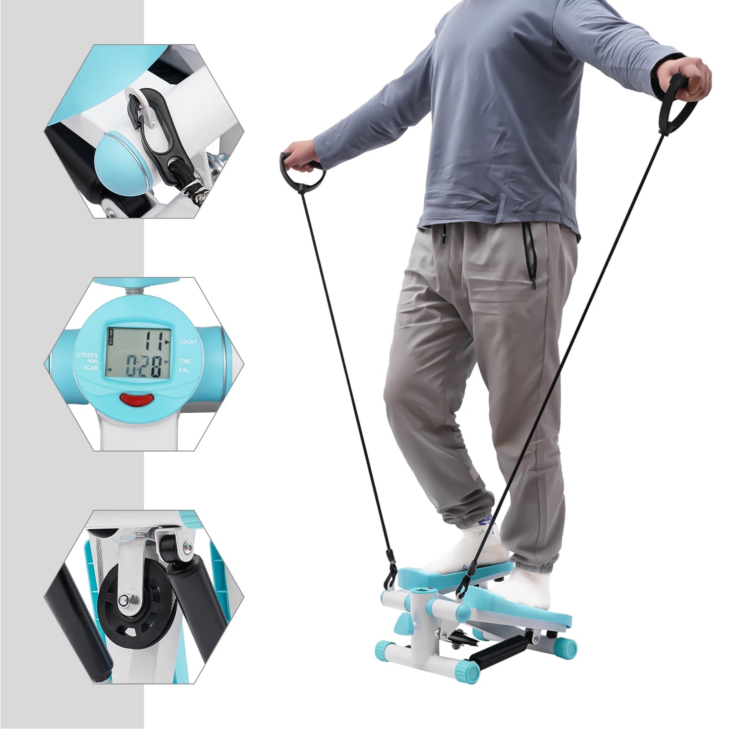 Mini Fitness Twist Stepper With Resistance Bands And Led Display