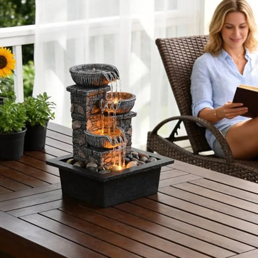 Tabletop Fountain with LED Light Soothing Water Flowing Sound Fountain Zen/Meditation Home/Office Decor Home Décor Relaxation I