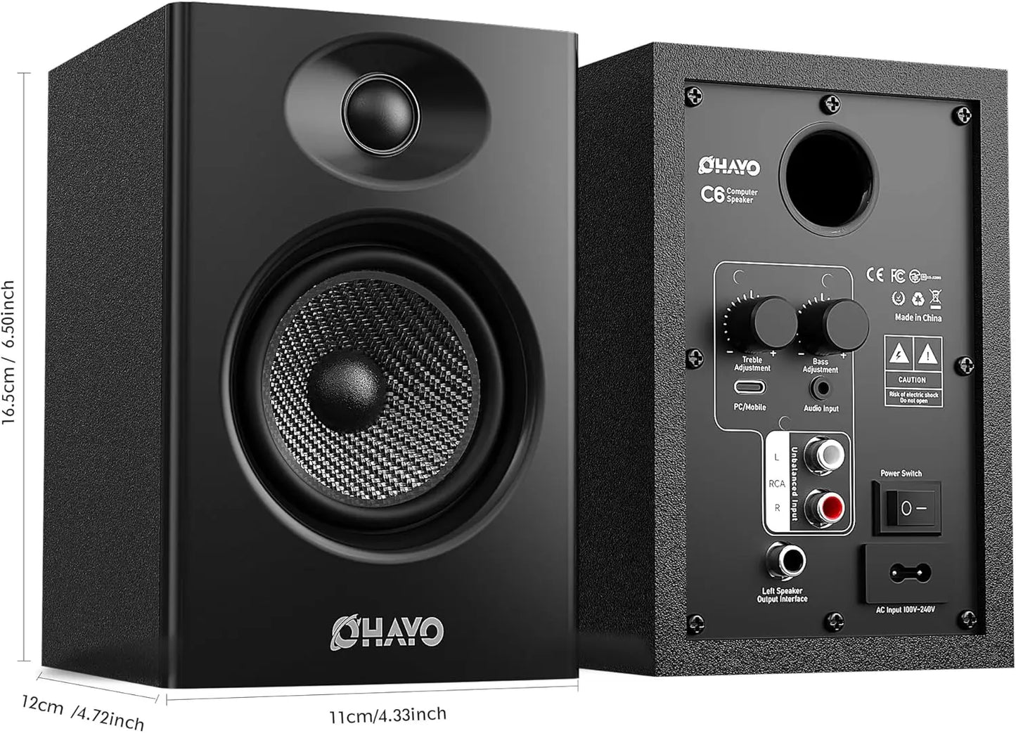 OHAYO Active Bluetooth 5.3 Bookshelf Speakers, 60W MDF Wooden Speaker Unit , 2.0 Computer PC Monitor Gaming Speakers,RCA/AUX/USB