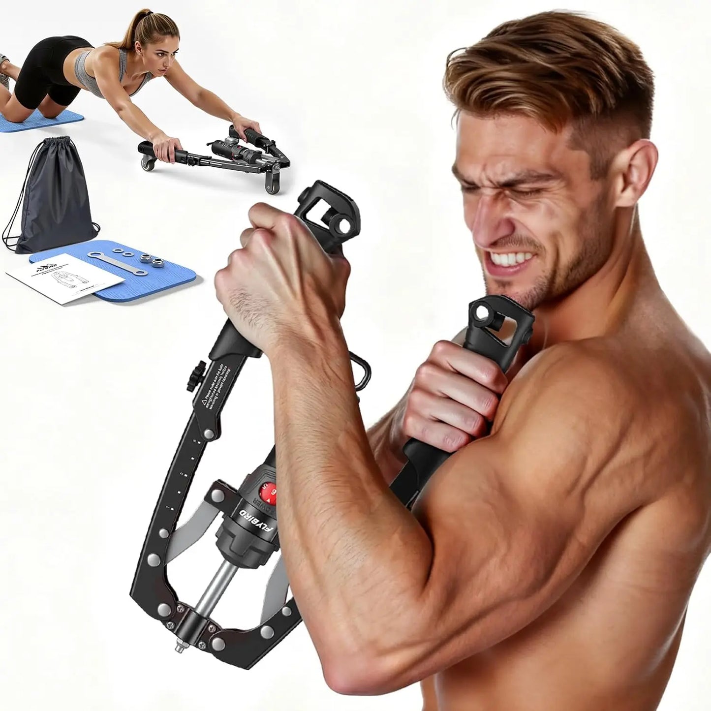 FED Fitness 3-In-1 Arm Trainer With Ab Roller And Hydraulic Power