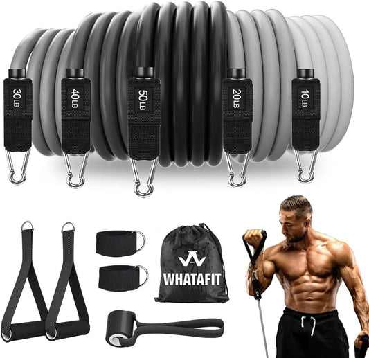 Resistance Bands Set with Handles, Door Anchor, Ankle Straps, 5 Levels, for Strength Training & Home Gym