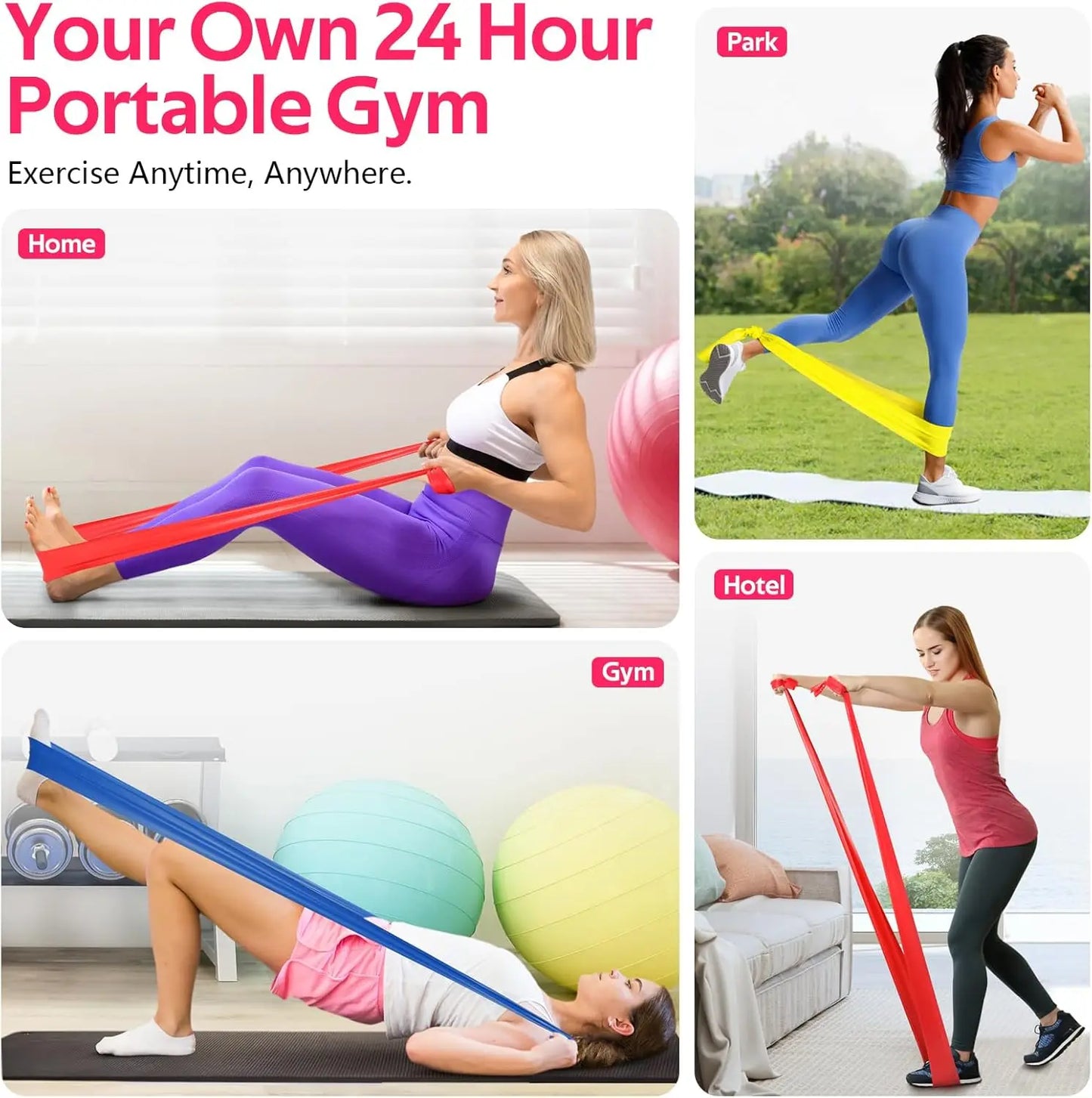 Resistance Bands Set for Exercise, Physical Therapy, Pilates, Yoga & Rehab - 3 Levels