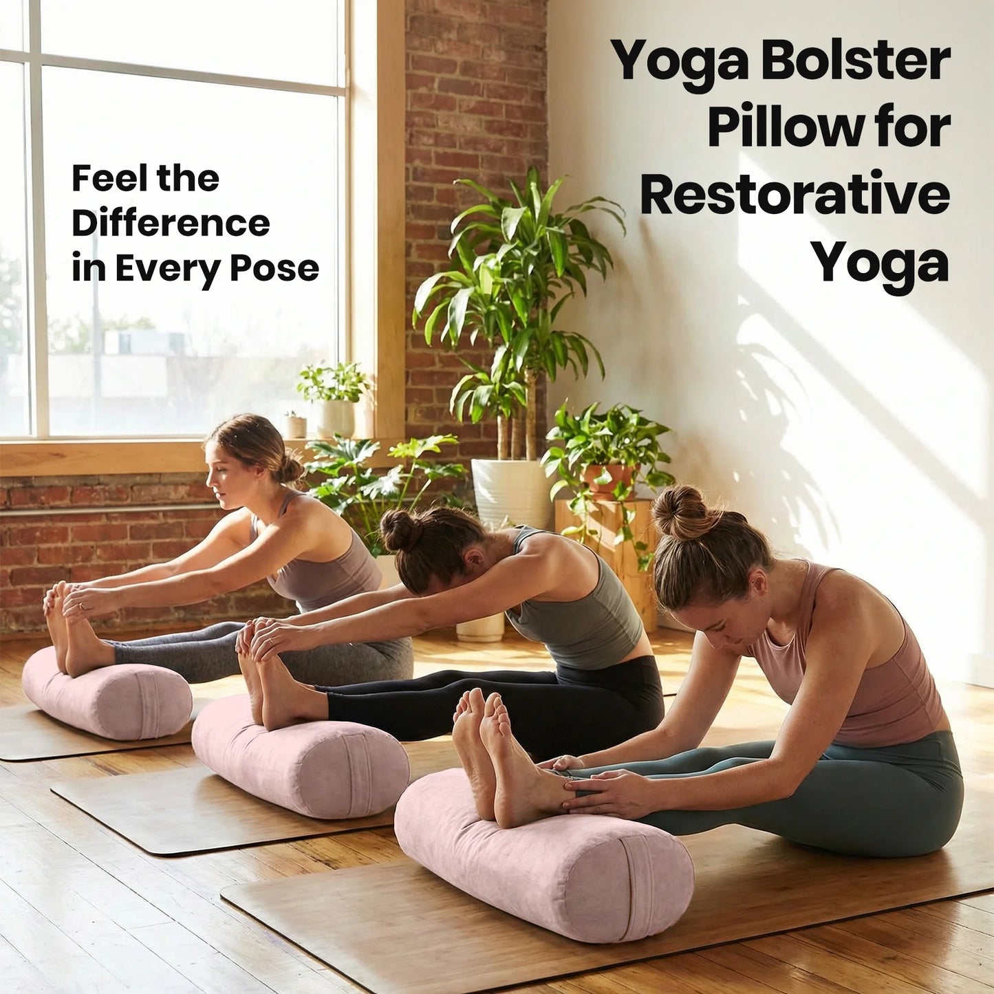 Yoga Bolster Pillow Pink Round Cylinder Meditation Cushion Soft Long Support Pillow Restorative Yoga Bolster for Yin Yoga Pilates Stretching Lumbar Back Neck Leg Support Home Fitness Yoga Studio Relaxation Floor Exercise Acce