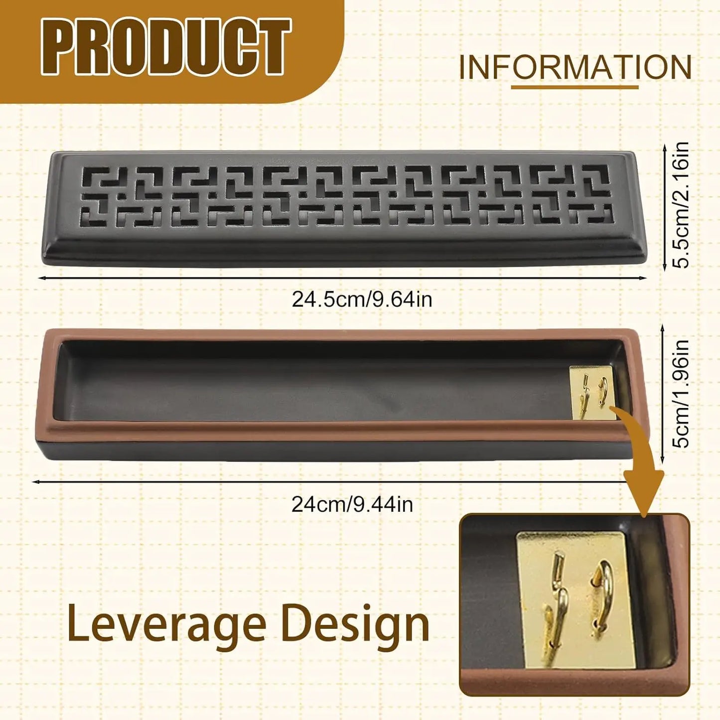Japanese Ceramic Incense Holder with Ash Catcher for Sticks, Unique Lever Design, Home Decor for Meditation Yoga