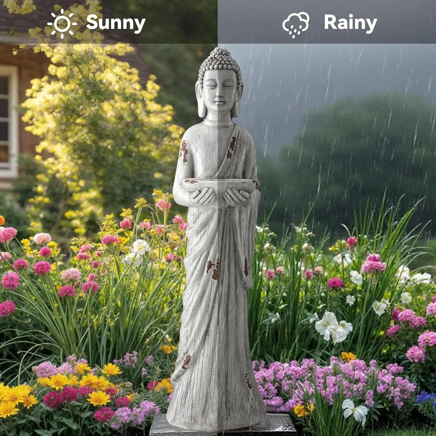 Extra Large Meditative Buddha Statue Birdfeeder Tall Zen Figure Durable Weatherproof MGO Sculpture Garden Patio Yard Porch Indoo