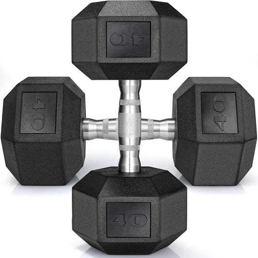 Rubber Hex Dumbbell Hand Weight, 30-75LB Dumbbells Rubber Coated Cast Iron Hex Black Dumbbells, Weights Dumbbells Set,1Pair/2Pcs