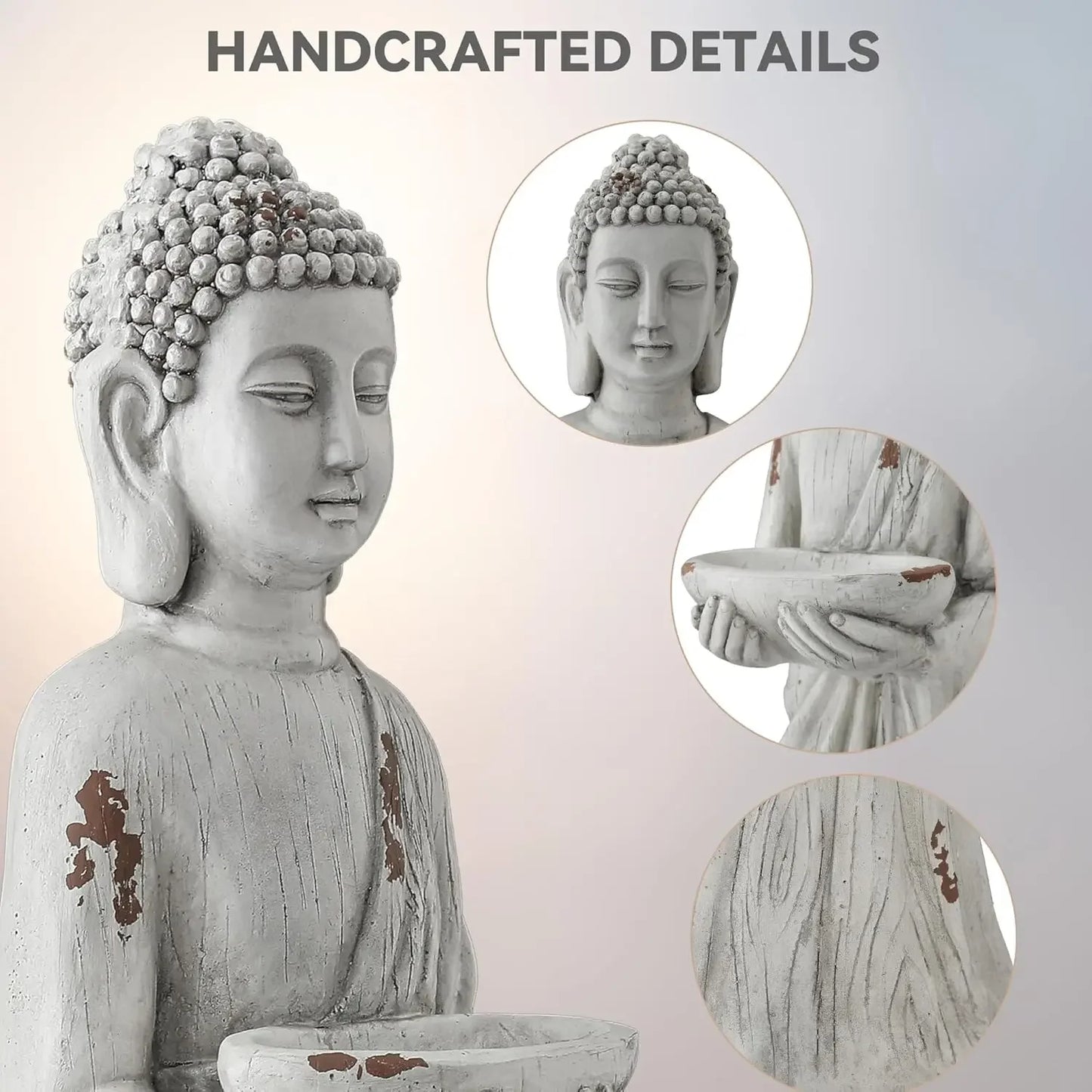 Extra Large Meditative Buddha Statue Birdfeeder Tall Zen Figure Durable Weatherproof MGO Sculpture Garden Patio Yard Porch Indoo