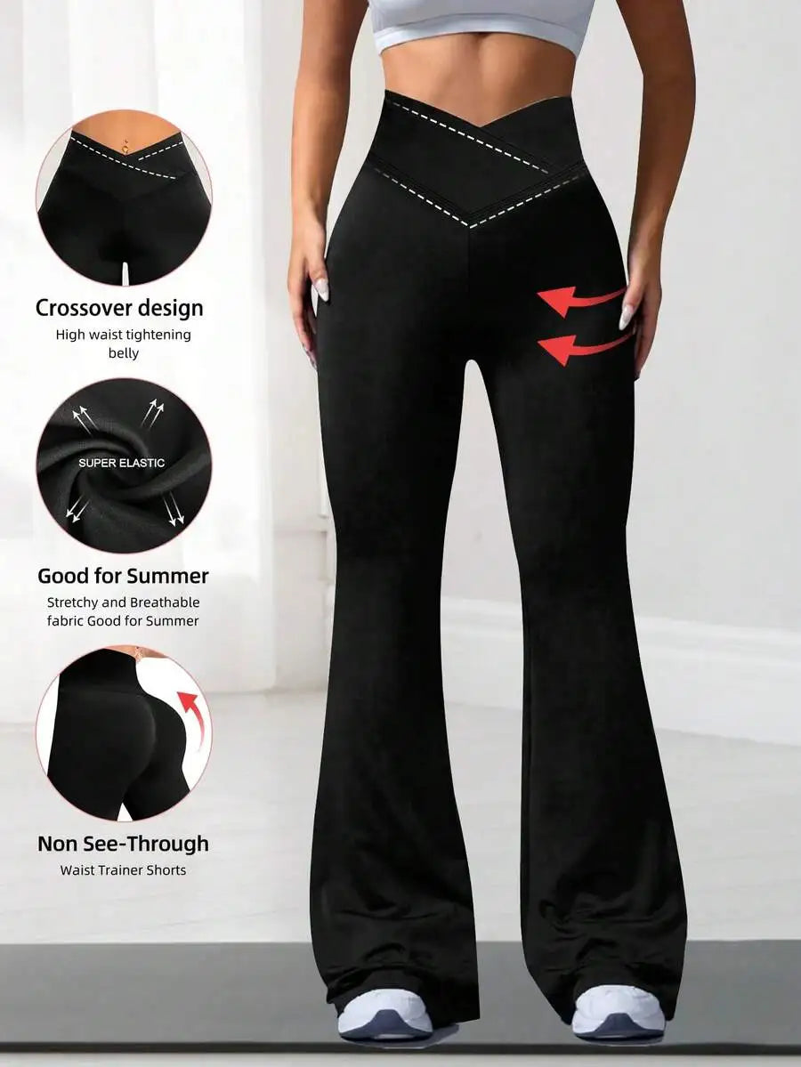 [Extremely Soft] Criss-Cross Elastic Flare Pants, Minimalist High Waist Commuting & Yoga Pants, Sexy Casual Sports Leggings, Sin