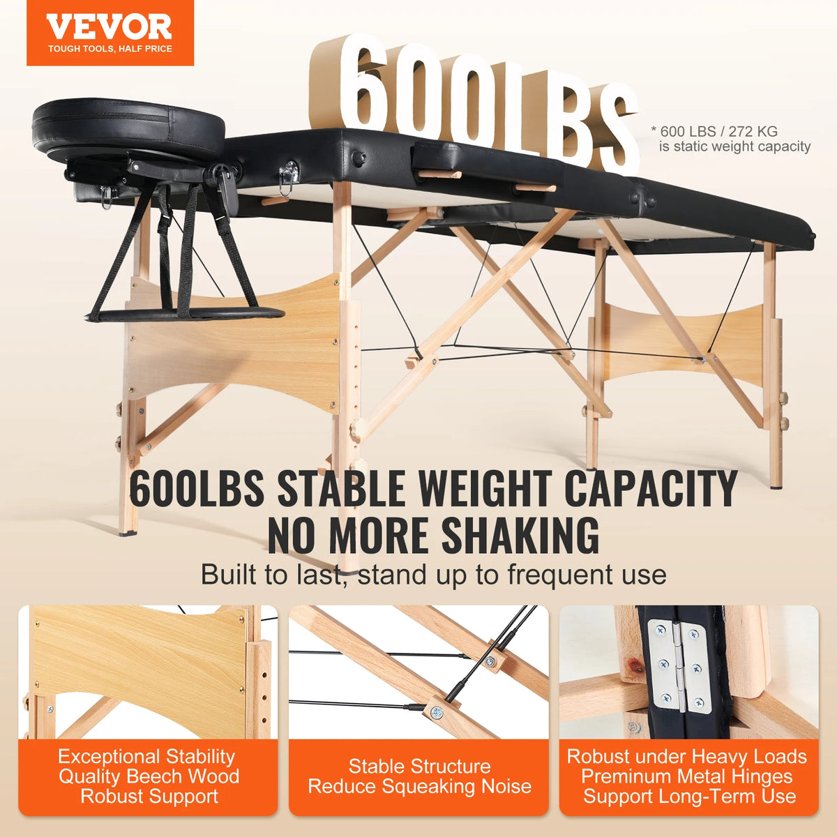 SucceBuy Portable Folding Massage Table for Spa Salon Therapy