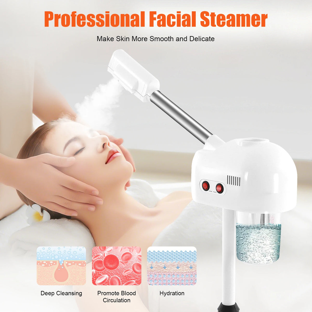Ozone Facial Steamer Adjustable Height Rotating Nozzle for Salons