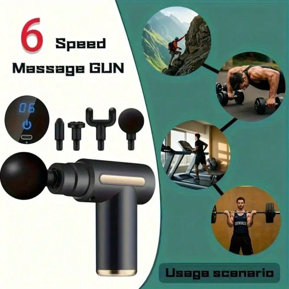 Electric Fascia Massage Gun With LED Screen And 4 Heads
