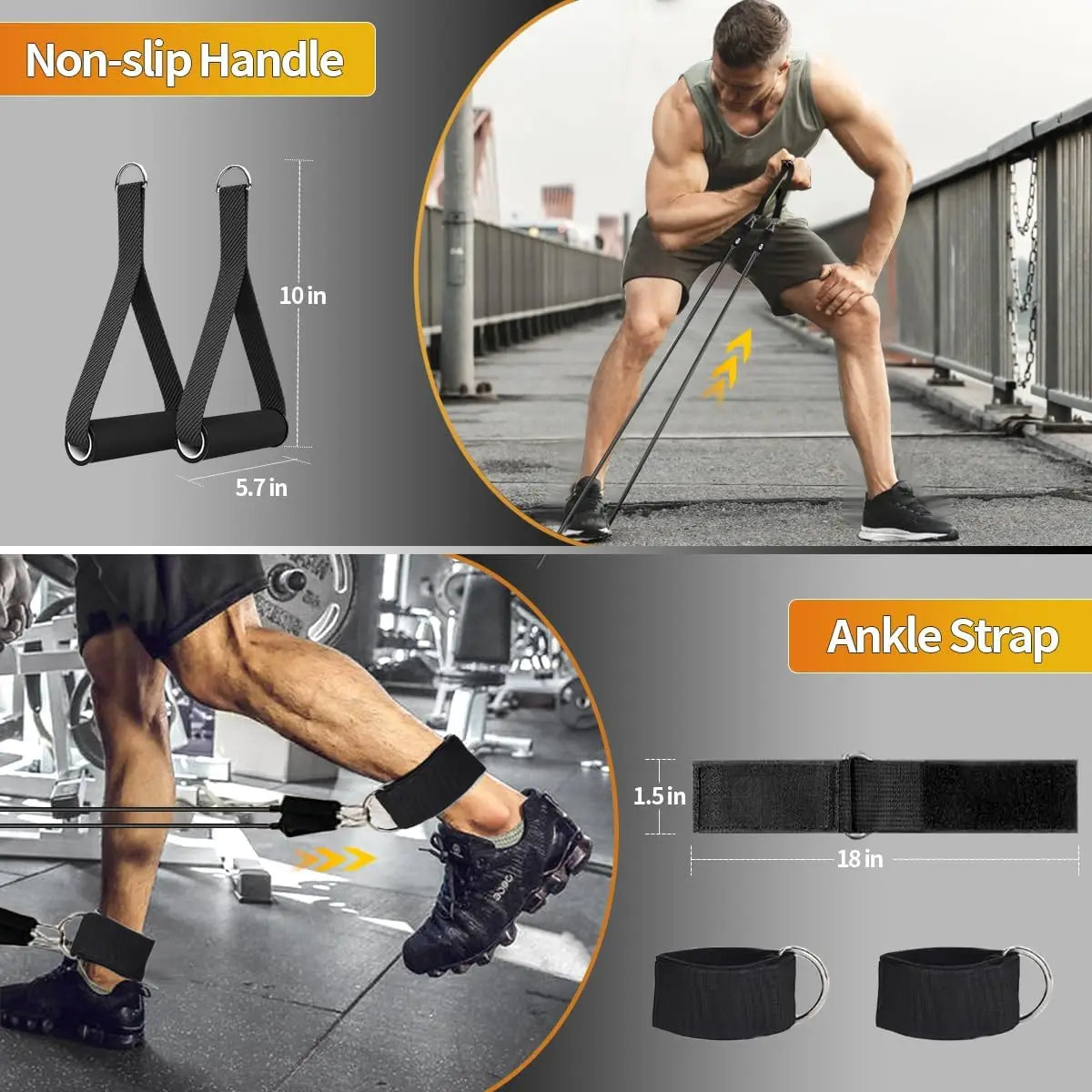 Resistance Bands Set with Handles, Door Anchor, Ankle Straps, 5 Levels, for Strength Training & Home Gym