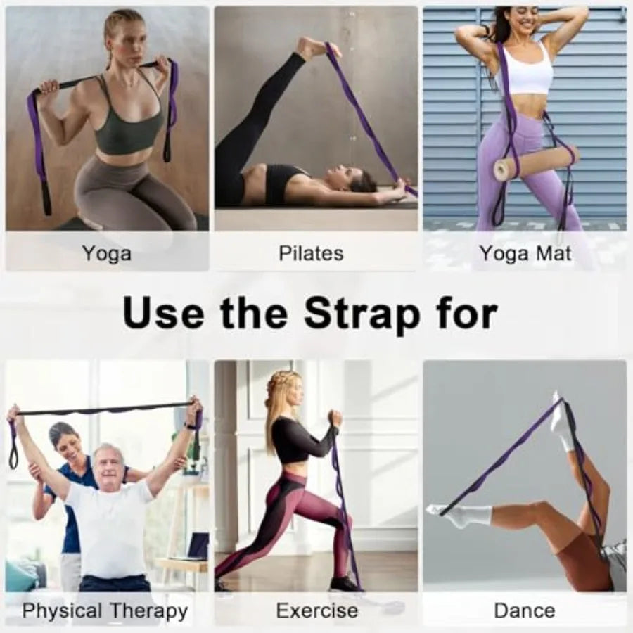 Yoga Strap for Stretching with 10 Loops Inelastic Soft Polyester Cotton Stretch Out Band for Exercise Yoga Pilates and Dance fo