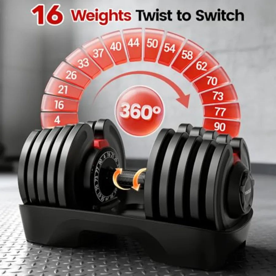 Adjustable Dumbbell Set 90 lbs Weights 1 Hand Rotation Safety Lock System Anti-Slip Textured Handle Space-Saving Dumbbell Set f